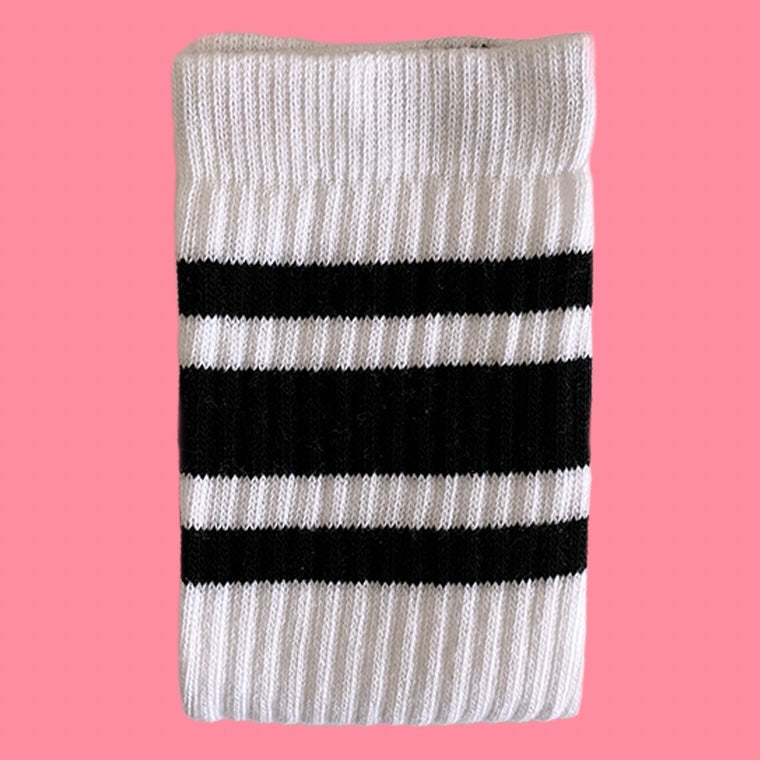 Skater Socks - White, Black Stripes