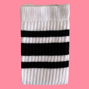 Skater Socks - White, Black Stripes